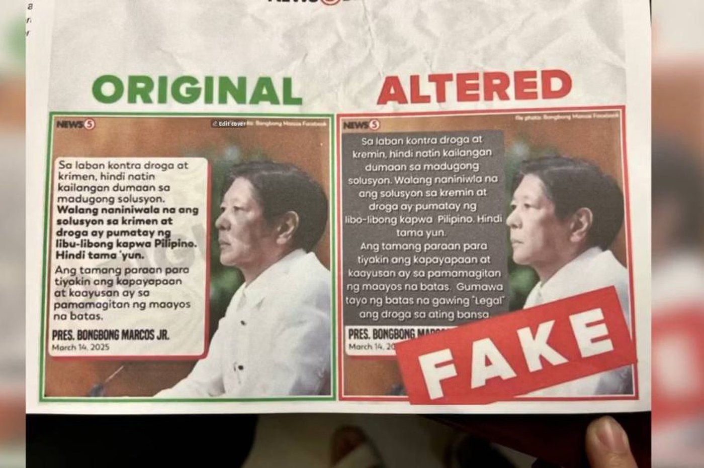 Marcos Statements Content creator nabbed for falsifying Marcos statement on drug policy — NBI
